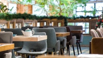 Moscow, Russia - September 30, 2018: Interior of modern loft style restaurant Moscow, Russia - September 30, 2018: Interior of modern loft style restaurant
